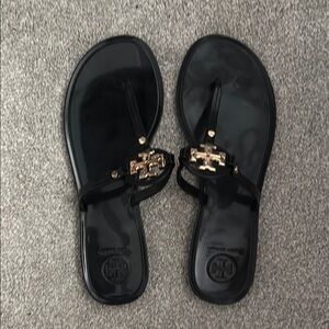 Tory Burch Black Sandals with Metallic Accents